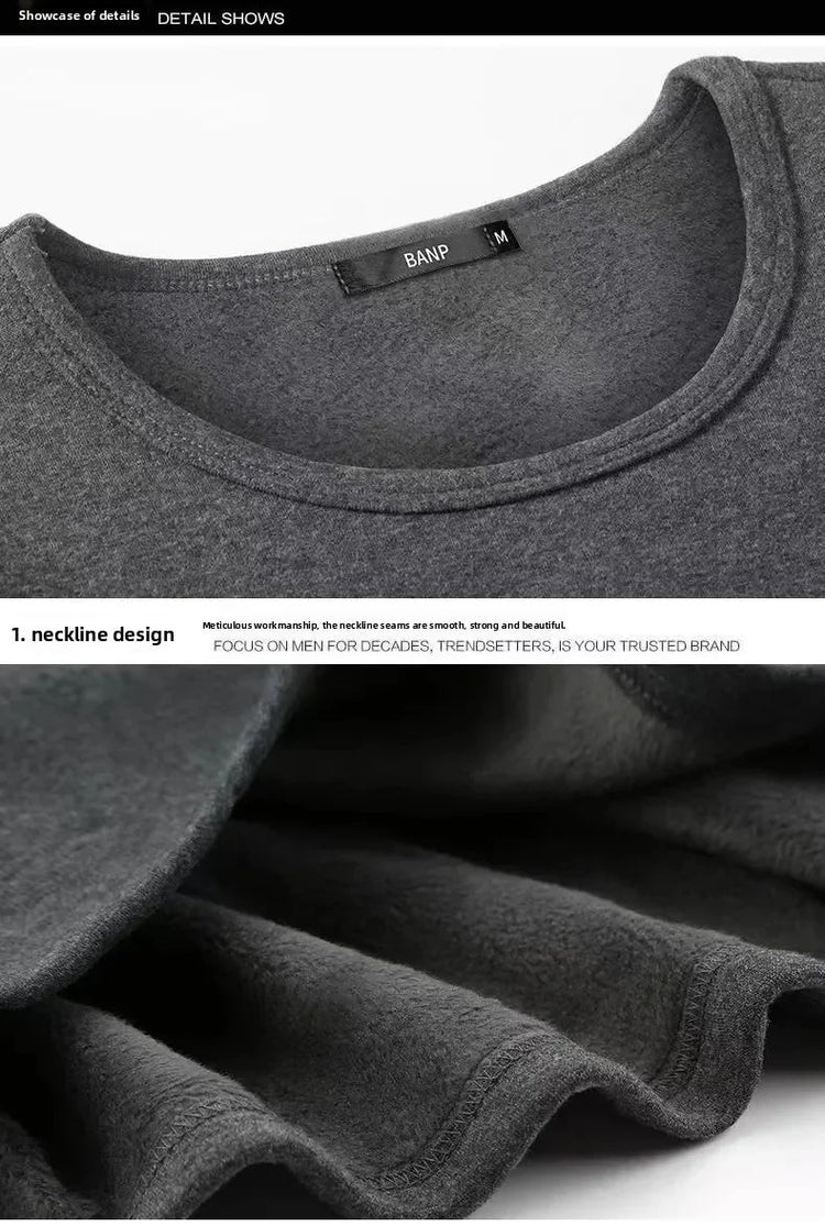 Thickened Fleece round Neck Long Sleeve Men's Base Shirt Warm Slim Fit Winter Inner Wear Casual Style T-Shirt Top PlatiNum