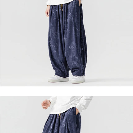Pantaloni a gamba larga in velluto a coste da uomo in stile giapponese pantaloni larghi casual da uomo spessi e caldi pantaloni a lanterna Hip Hop streetwear taglie forti 5XL