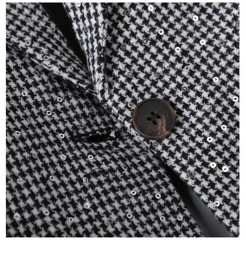 Women's Blazer Two-piece Set Spring Autumn New Fashion Glitter Vintage Suit Jacket Elegant Casual Shorts +Shiny Check Outwear Se