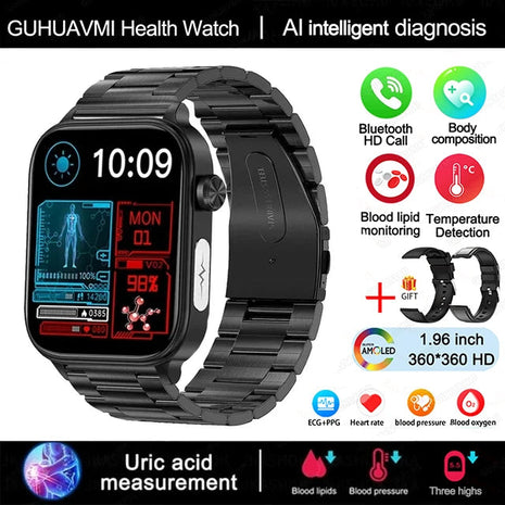 2025 Nuovo AI Diagnosi Lipidi nel sangue Acido urico Test di composizione corporea Smart Watch per uomo ECG + PPG Chiamata Bluetooth Salute Smartwatch platinumshop