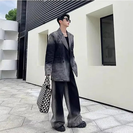 Mens Vintage Loose Fit Hip Hop Denim Jacket Straight Jeans Two Piece Set Spring Autumn Casual High Street Designer Mens Sets PlatiNum