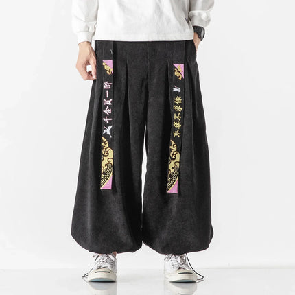 Cineserie Cintura Pantaloni da uomo Moda Pantaloni sportivi larghi Harajuku Pantaloni da jogging Hip Hop Velluto a coste Coppia casual Pantaloni Harem M-5XL