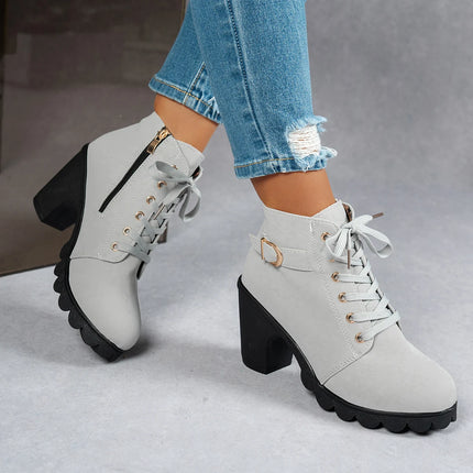 New Spring Winter Fashionable Versatile Women Boots Lace-up Fashionable Versatile Ladies Shoes Comfortable High Heels Boots