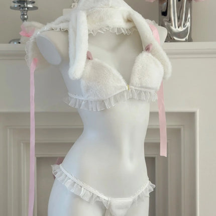 Sexy Bunny Girl Cosplay Lingerie Set Anime Plush Rabbit Ear Bra Panties Suit Role Play Temptation Costumes