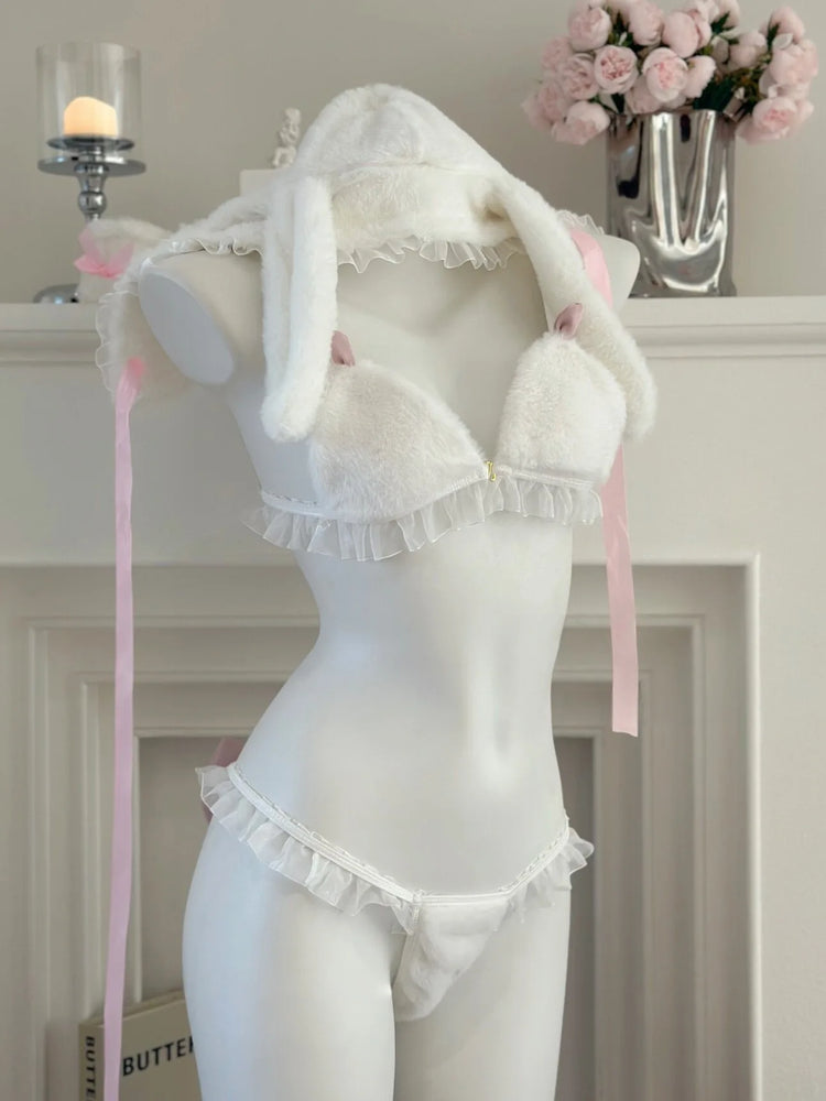 Sexy Bunny Girl Cosplay Lingerie Set Anime Plush Rabbit Ear Bra Panties Suit Role Play Temptation Costumes