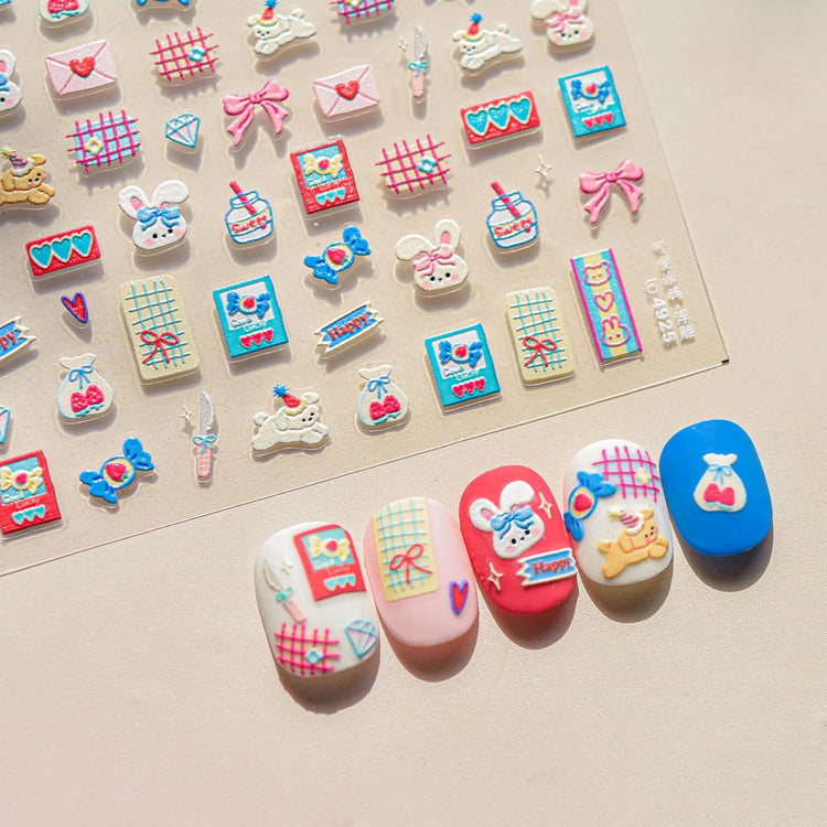 1Pcs 5D Graffiti Kitten Puppy Nail Art Sticker Lovely Lines Animal Cat Embossed Nail Slider Self-Adhesive Cat/Dog Manicure Decal