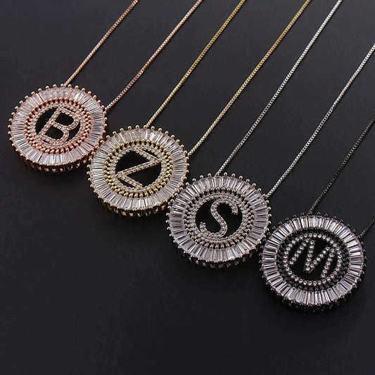 MHS.SUN collana con lettera iniziale in zircone pieno oro/argento/oro rosa/colore nero A-Z alfabeto ciondolo rotondo collana in rame gioielli