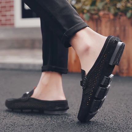 Nuove Ciabatte da Uomo alla Moda in Vera Pelle, Scarpe Casual Traspiranti con Design Traforato, Comode Slip-on per Guida, Mocassini da Uomo