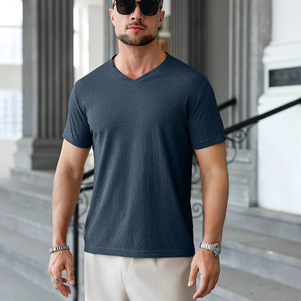 2025 New Men's Casual Short Sleeved Bone Flower Solid Color O-neck T-shirt Fashion Breathable Comfortable Summer Versatile Top PlatiNum