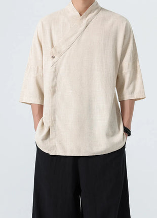 Camicie Estive 2026 da Uomo, Stile Cinese Retrò Tradizionale in Lino Traspirante, Abbigliamento Maschile per Kung Fu e Tai Chi, Bluse Casual Stile Tang