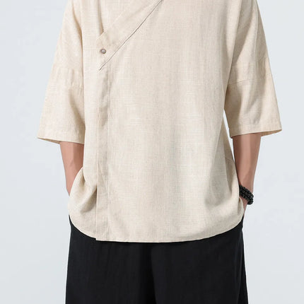 Camicie Estive 2026 da Uomo, Stile Cinese Retrò Tradizionale in Lino Traspirante, Abbigliamento Maschile per Kung Fu e Tai Chi, Bluse Casual Stile Tang