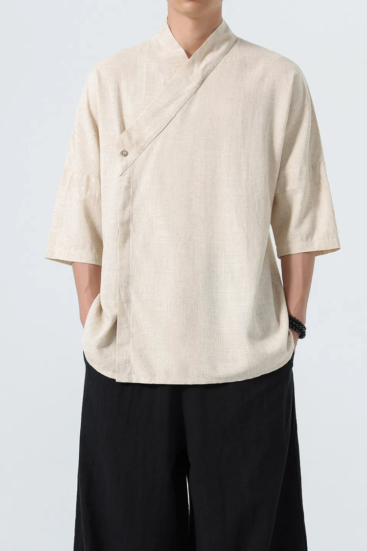 Camicie Estive 2026 da Uomo, Stile Cinese Retrò Tradizionale in Lino Traspirante, Abbigliamento Maschile per Kung Fu e Tai Chi, Bluse Casual Stile Tang