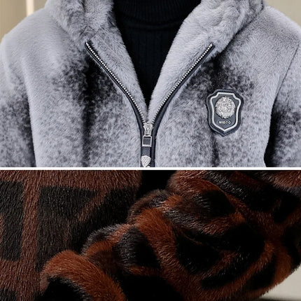 Autumn Winter Faux Fur Hooded Jacket Men Fashion Social Faux Mink Fur Casual Business Jacket Thick Warm Outdoor Windproof Coat