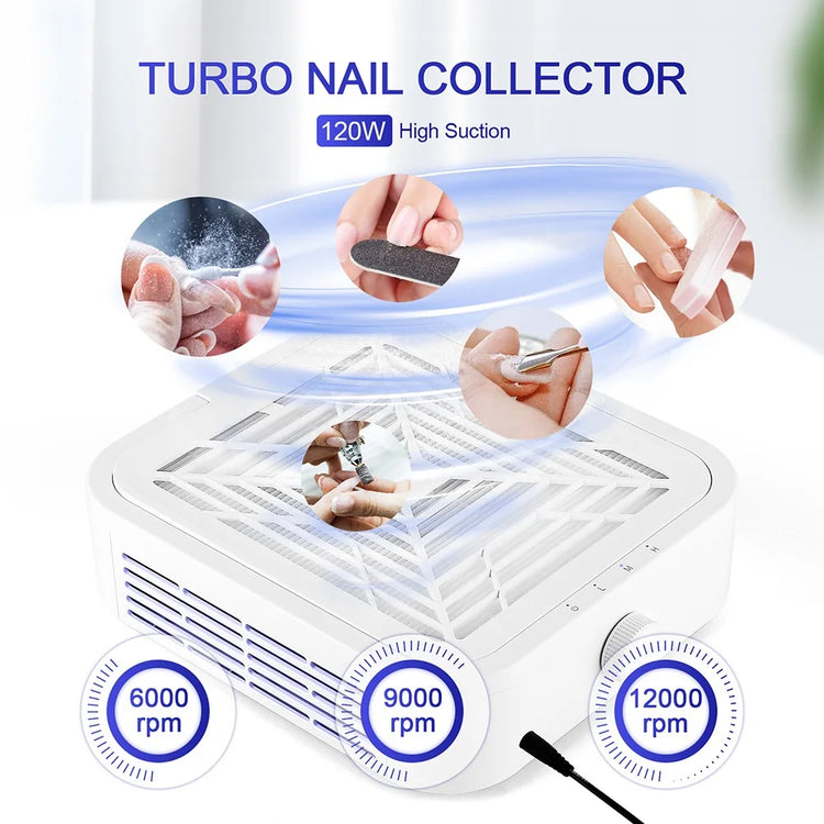 Powerful 130W Nail Dust Extractor Vacuum Cleaner 6 Gear Adjustable Suction with 360° Flexible Tube Manicure Dust Collector for Nail Stylist Salon & Home Nail Art