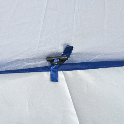 Outsunny Ombrellone da Spiaggia Ø1.9x2 m con Tettuccio Reclinabile a 45°, Tendina Laterale con Finestre e 2 Tasche, Ombrellone da Mare con 8 Stecche e Design a 2 Sezioni in Acciaio e Poliestere, Blu
