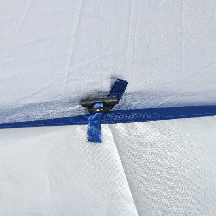 Outsunny Ombrellone da Spiaggia Ø1.9x2 m con Tettuccio Reclinabile a 45°, Tendina Laterale con Finestre e 2 Tasche, Ombrellone da Mare con 8 Stecche e Design a 2 Sezioni in Acciaio e Poliestere, Blu
