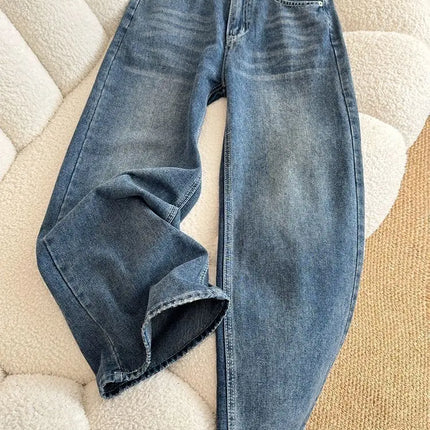Jeans in denim a vita alta a gamba larga stile street americano con ricamo a stella, nuovo design da donna, pantaloni lunghi dritti e larghi