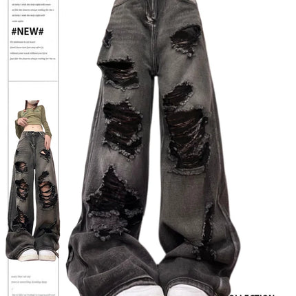 Jeans strappati da donna Baggy Estetica vintage Streetwear Pantaloni da cowboy Harajuku Pantaloni in denim oversize Y2k 2000s Trashy Clothes
