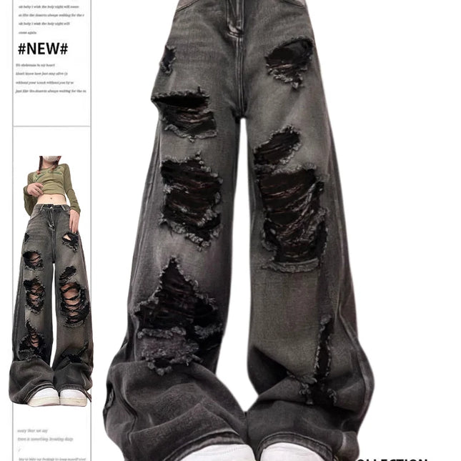 Jeans strappati da donna Baggy Estetica vintage Streetwear Pantaloni da cowboy Harajuku Pantaloni in denim oversize Y2k 2000s Trashy Clothes