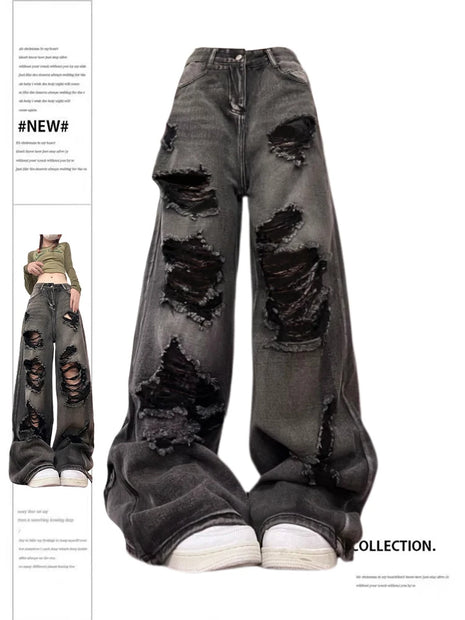 Jeans strappati da donna Baggy Estetica vintage Streetwear Pantaloni da cowboy Harajuku Pantaloni in denim oversize Y2k 2000s Trashy Clothes
