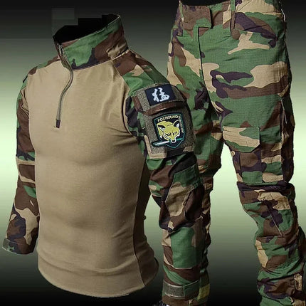 Woodland Tactical Unifirm Mens Sets Outdoor Hunting Training Suits Combat Shirts Ripstop Pants Workwear Clothes Wear-resisting PlatiNum