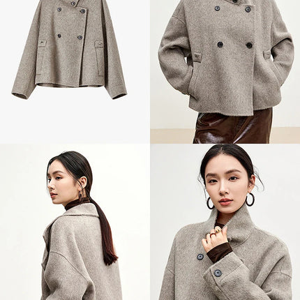 SENTUBILA 100% Wool Winter Jackets for Women Short Coats 2026 Stand Turtleneck Unlined Wool Outerwears Female Clothes W44O56626