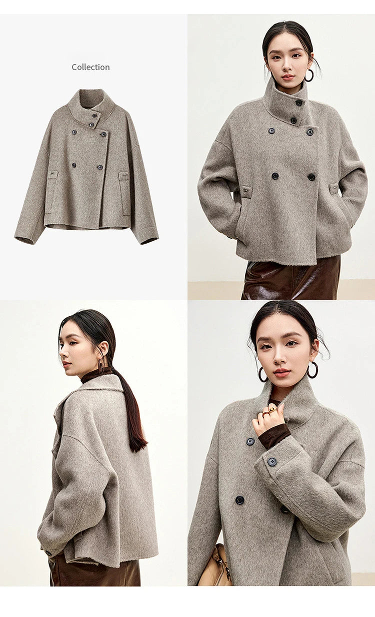 SENTUBILA 100% Wool Winter Jackets for Women Short Coats 2026 Stand Turtleneck Unlined Wool Outerwears Female Clothes W44O56626