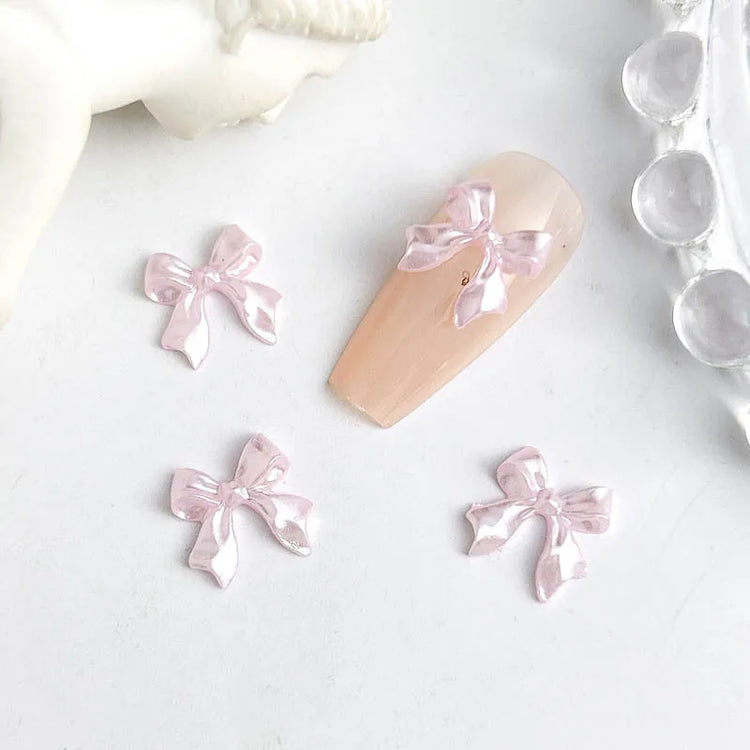 50pcs 3D Sweet Pearly Glossy Ribbon Bow Resin Nail Charms Ballerina Bow Tie Nail Art Decoration Nail Accessories Manicure DIY