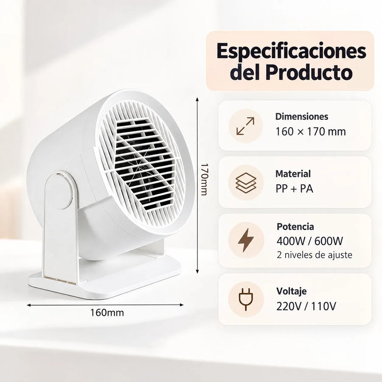 600W Portable Mini Electric Heater with Automatic Oscillation and 2 Power Levels, Compact Low-Consumption Desktop Heater for Home and Office, 16x10x17cm White