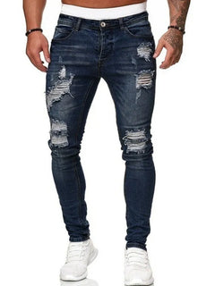 Fashion Street Style Ripped Skinny Jeans Men Vintage wash Solid Denim Trouser Mens Casual Slim fit pencil denim Pants hot sale