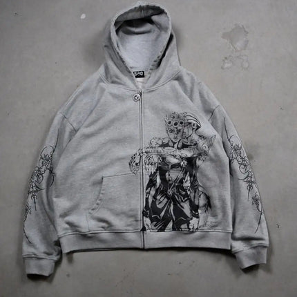 Jojo Bizarre Adventure Star Design Hoodies Women Men Zip Anime Hoodie Harajuku Streetwear Sweatshirt Y2k Men Clothing