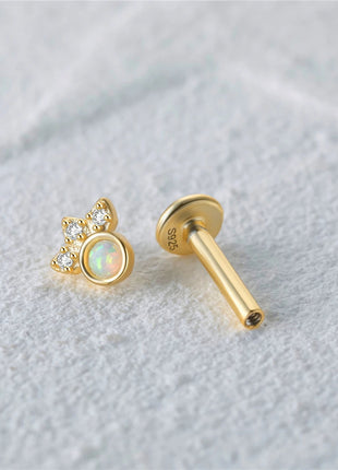 CANNER 1PC 925 Sterling Silver Exquisite Crown Opal Piercing Earring for Women Ear Studs Cartilage Earring Body Jewelry Gift PlatiNum