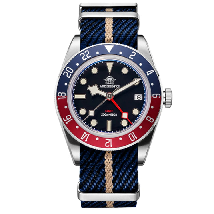 ADDIESDIVE New GMT Watch For Men Gift Bubber Glass AR Coating 200m Waterproof Diving BGW9 Luminous Date Sport Business Wristwatc