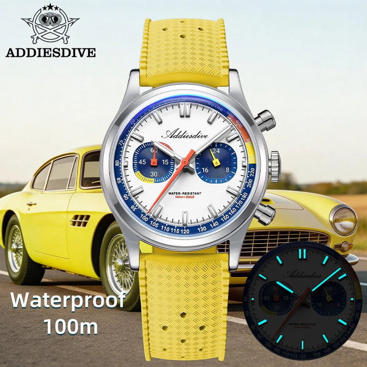 ADDIESDIVE 38mm New Men's Watch 0S21 Movement BGW9 Luminous 10Bar Water Resistant Fluorocarbon Rubber Chronograph Quartz Watch