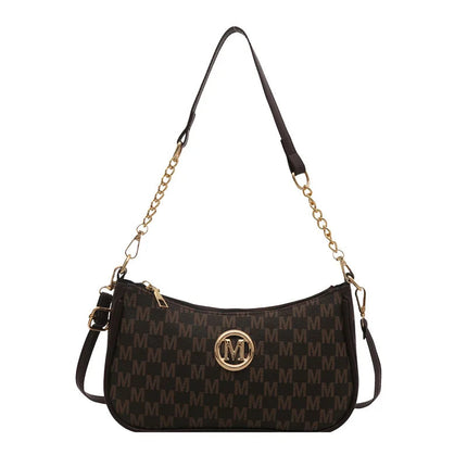 Vintage Style Handbag Crossbody Bag, Gold Letter 'M' Design Pu Leather Shoulder Messenger Bag, Synthetic Leather Tote Bag, Purse PlatiNum