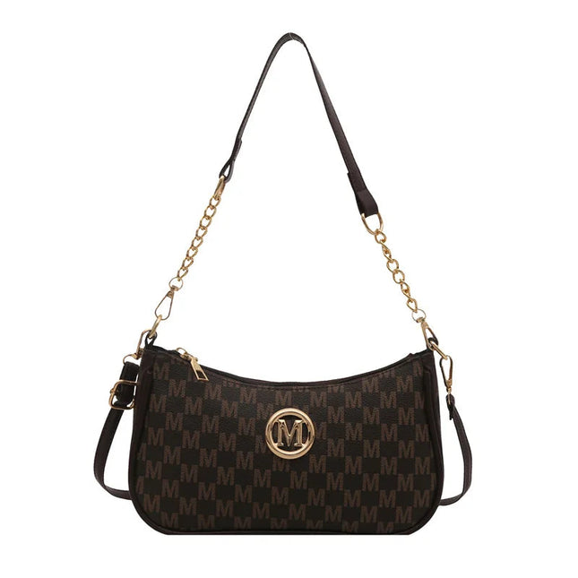 Vintage Style Handbag Crossbody Bag, Gold Letter 'M' Design Pu Leather Shoulder Messenger Bag, Synthetic Leather Tote Bag, Purse PlatiNum