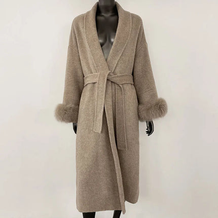 High End Double-sided Wool Strapping Real Wool Fur Coat Women's Removable Cuffs Fox Fur Temperament Cashmere Short Jacket