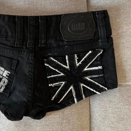 Hip hop fashion street clothing graphic printing style women black shorts ins y2k goth slim denim shorts PlatiNum