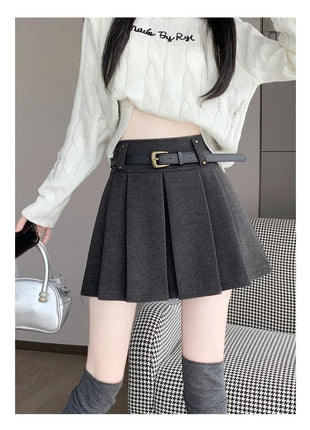 Autumn and Winter 2025 New High-waisted A-line Skirt College Style Sweet Versatile Woolen Pleated Skirt PlatiNum