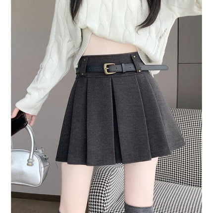 Autumn and Winter 2025 New High-waisted A-line Skirt College Style Sweet Versatile Woolen Pleated Skirt PlatiNum