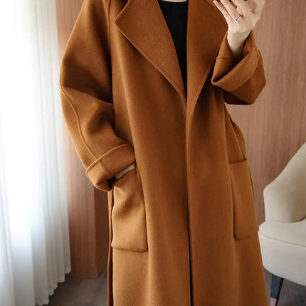 100% Wool Coat Women's Wear 2026 Autumn/Winter Fashion Temperament Double sided Cashmere Coats with Belt Elegant Long Overcoat