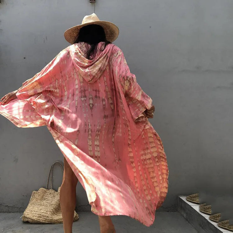 Costume da bagno donna copricostume lungo Kimono da spiaggia orlo curvo allentato aperto davanti Tie Dye abbigliamento da spiaggia platinumshop