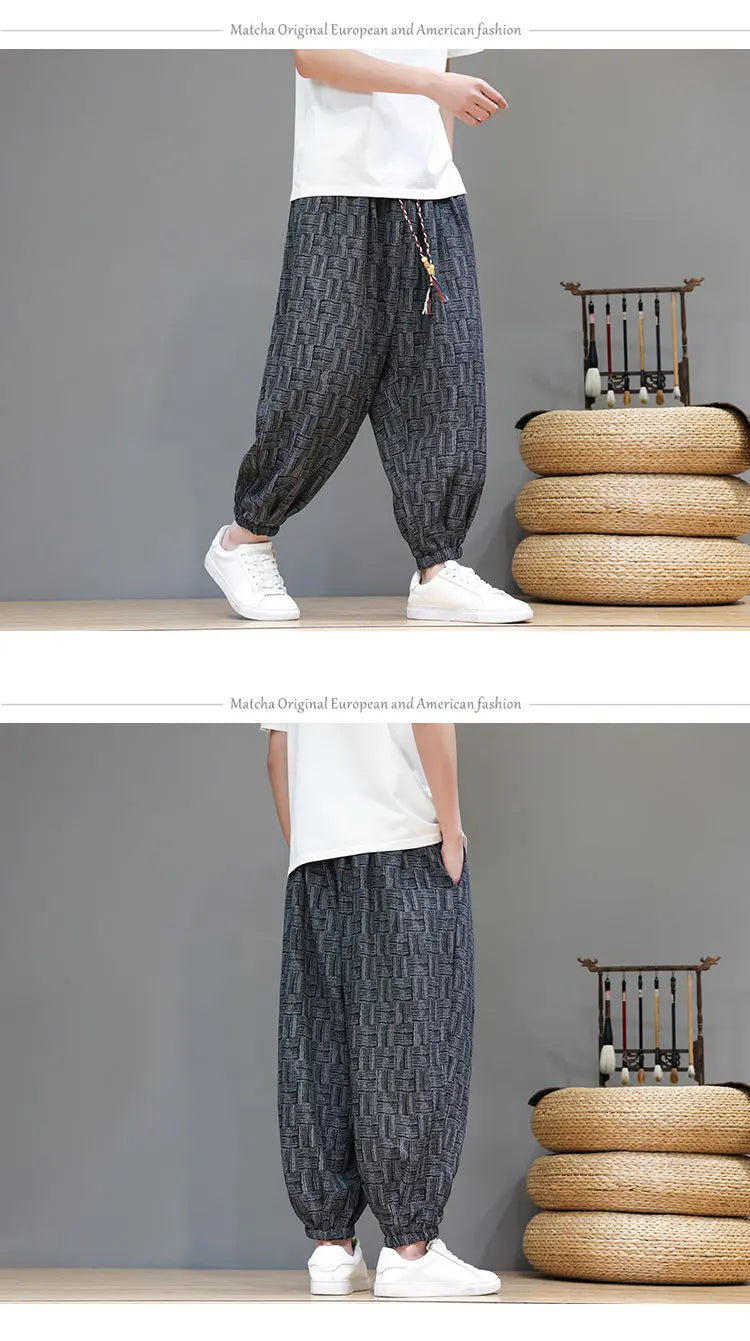 Pantaloni a Gamba Larga Stile Cinese in Corduroy, Pantaloni Lantern da Uomo, Comodi e Traspiranti per Autunno e Inverno, Jogger Casual