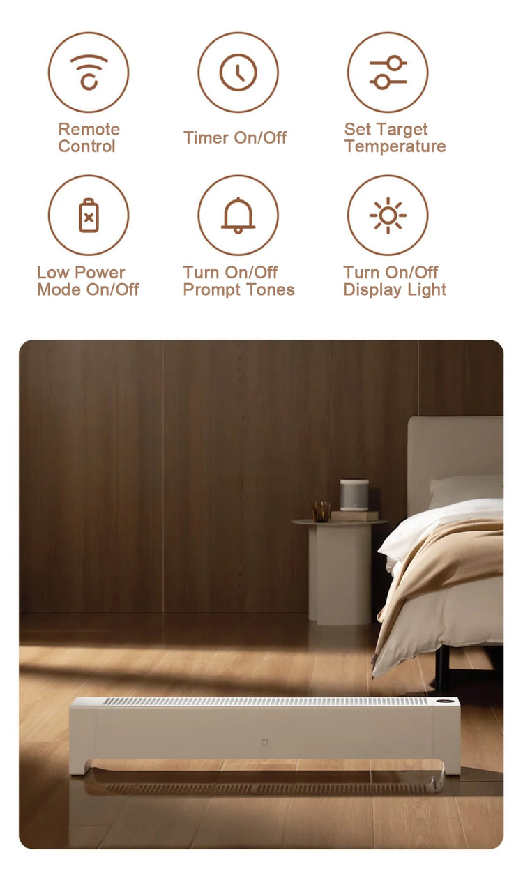 MIJIA Graphene Baseboard Heaters 2nd,Constant Temperature,5S Rapid Heating,2200W Timer Setting,CN Version With Adapter