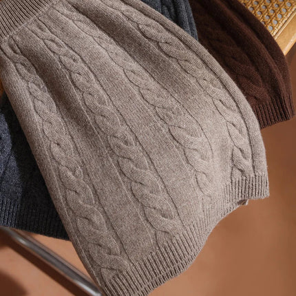35% Cashmere & 65% Wool Women's Solid - Color Twisted Knit Umbrella Mini Skirt, Retro & Gentle PlatiNum
