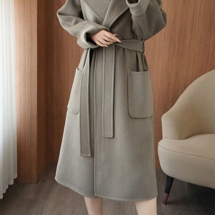 100% Wool Coat Women's Wear 2026 Autumn/Winter Fashion Temperament Double sided Cashmere Coats with Belt Elegant Long Overcoat