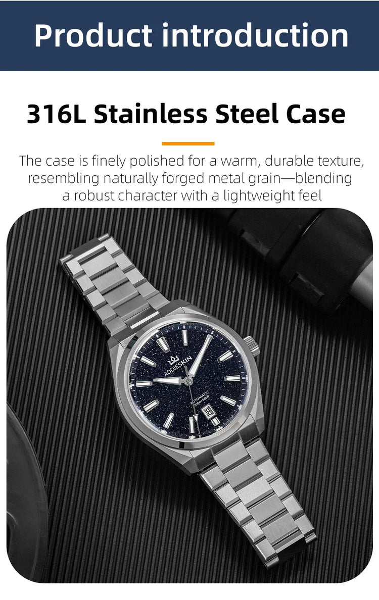 AddiesKIN Men Watch BGW9 Luminous Blue Goldstone Dial Sapphire Glass 20Bar Waterproof Japan 9015 K010 Automatic Mechanical Watch