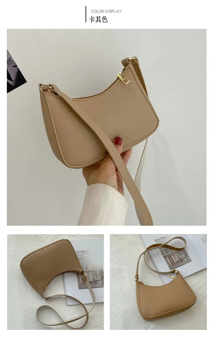 New Women's Fashion Handbags Retro Solid Color PU Leather Shoulder Underarm Bag Casual Women Hobos Handbags sac à main femme PlatiNum