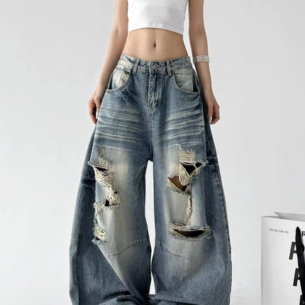 Jeans Larghi da Donna Stile High Street, Denim Distressed, Moda Primavera 2026, Nuovi Arrivi, Pantaloni Lunghi