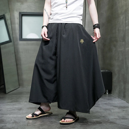 Nuovi pantaloni da uomo a gamba larga ricamati pantaloni Harajuku oversize larghi casual samurai pantaloni lanterna tradizionali retrò giapponesi da uomo